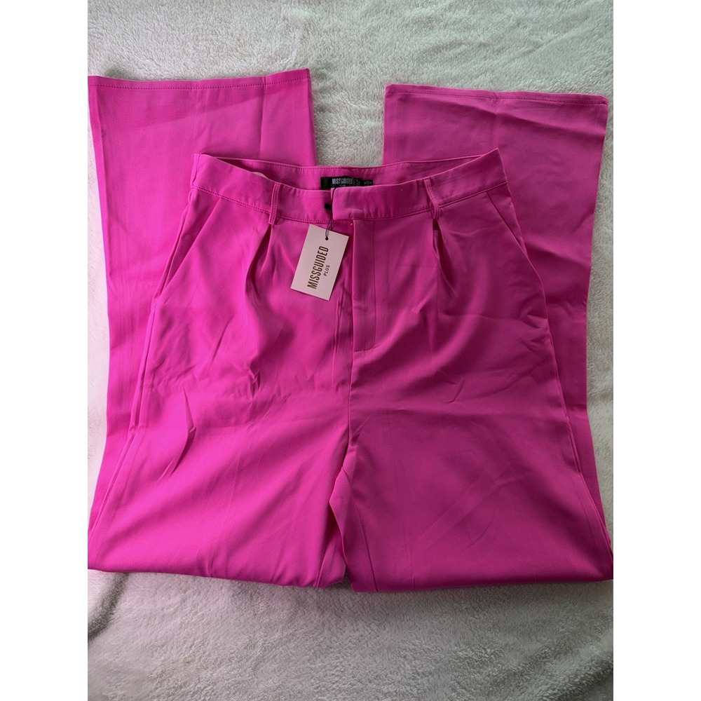 Missguided Plus Women's Pink Wide-Leg Pleated Solid Dress Pants Size 12